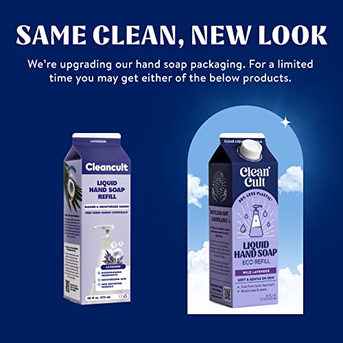 Cleancult Liquid Hand Soap Refills (16Oz, 3 Pack) - Hand Soap That Nourishes & Moisturizes - Liquid Soap Free Of Harsh Chemicals - Paper Based Eco Refill, Uses 90% Less Plastic - Wild Lavender #TOP1
