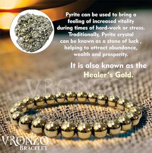 Image of VRONZO Certified Money Magnet Bracelet for Men & Women | Golden Pyrite Stone for Attracting Wealth, Good Luck, Prosperity, Business Growth, Abundance & Manifestation | Reiki Vastu Healing