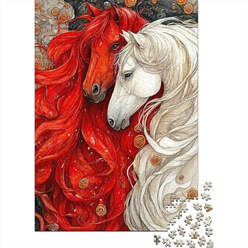 Puzzle para adultos de 1000 piezas con diseño artístico de caballo blanco y rojo