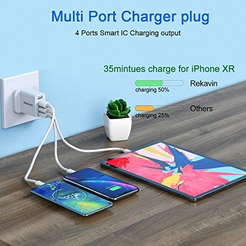 USB Plug UK Mains Charger,Rekavin Multi USB Plug Adaptor UK 4 Port/5A Phone USB Wall Charge Power Adapter Fast Charging for iPhone 13 12 11 pro Max 10 XS XR X 8 7 6 6S Plus 5S 5C SE 5,Samsung,ipad