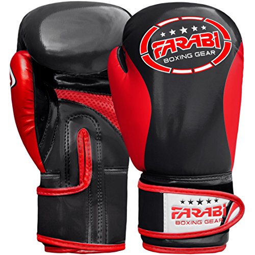 FARABI - Guantes de Boxeo para niños, Guantes de Entrenamiento de Muay Thai, para niños, Color Negro y Rojo, 8 onzas