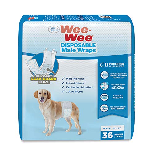 Image of Four Paws Wee-Wee Disposable Male Dog Wraps, Medium /Large, 36 Count