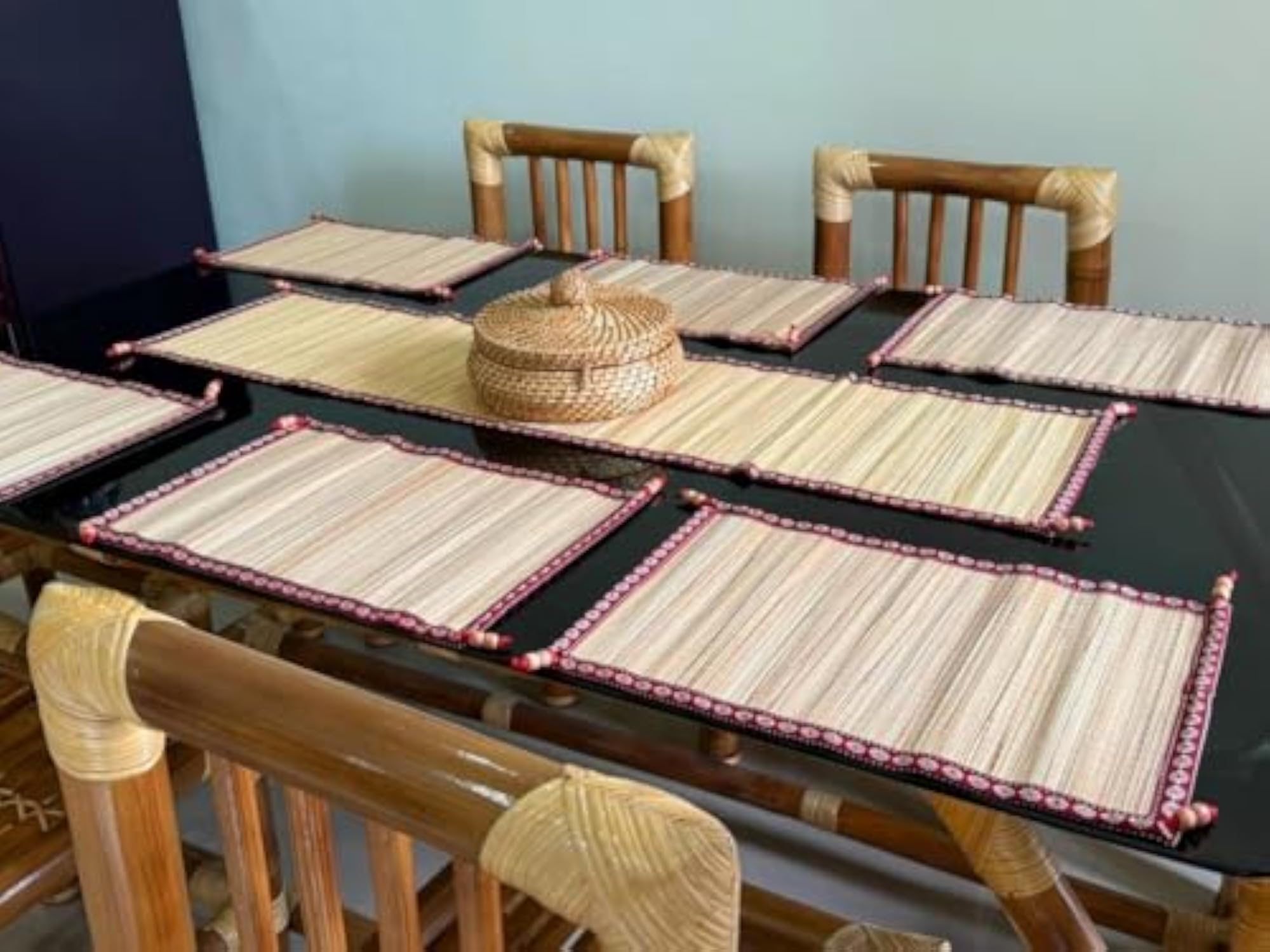 Handcrafted Bamboo Dining Table Mat Set with Runner
