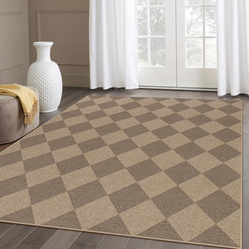 Lahome Checkered Easy Jute Indoor Outdoor Rug, 5x7 Area Rugs for Living Room Nature Large Dining Room Carpet, Washable Non Slip Indoor Outdoor Carpet for Home Office Bedroom Backyard Patio