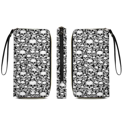 Women's Clutch Wallet with ID Pockets, High Capacity Leather, Perfect for Travel, Seamless Skull3
