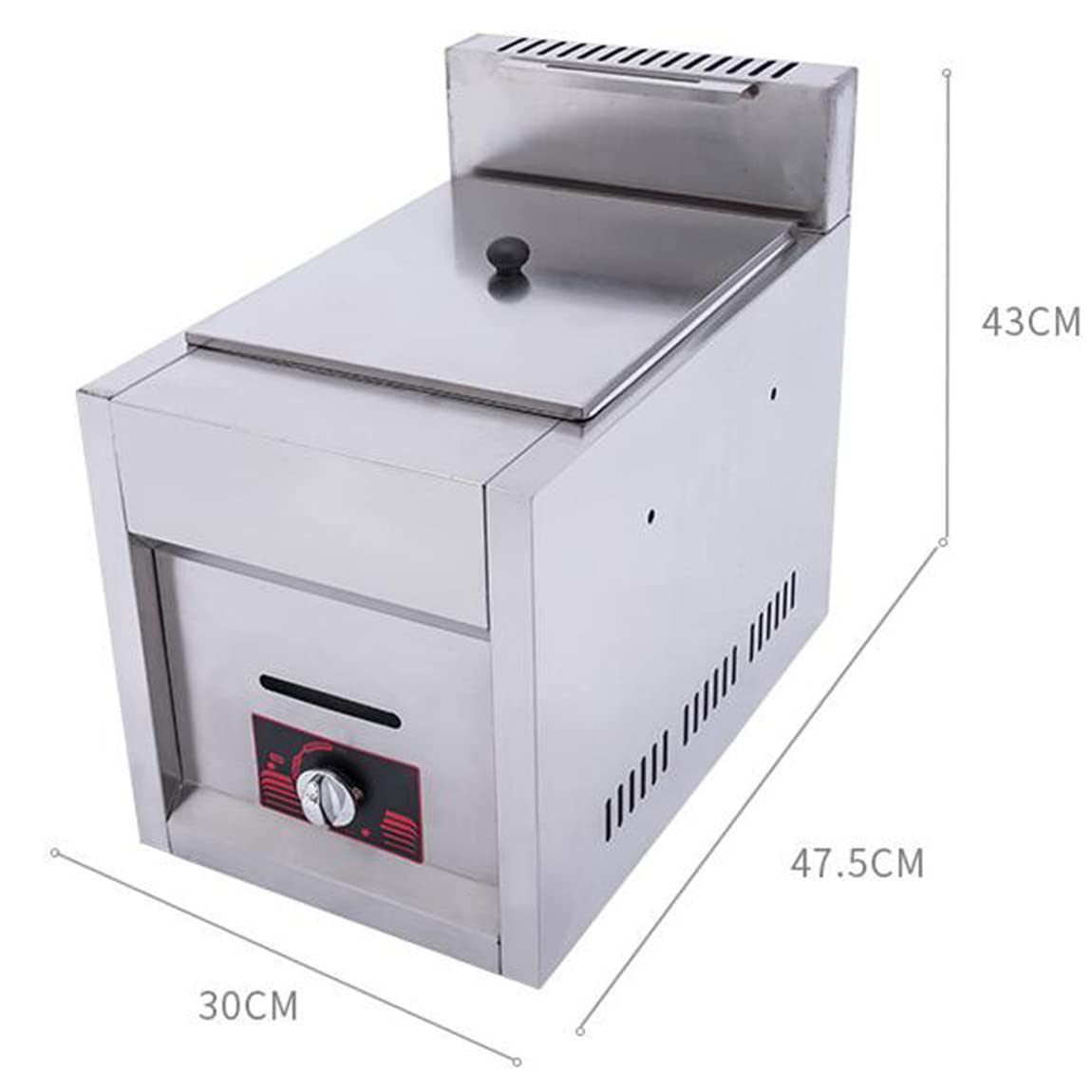 Friggitrice Professionale a Gas in Acciaio Inox, con cestello e Coperchio, Grande capacità 10L/20L, Acciaio Inox 304, per ristoranti Commerciali e Domestici