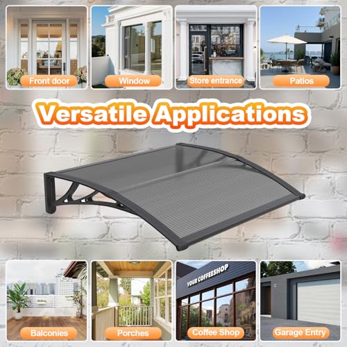 Door Awning,Awning for Door Entrance with Polycarbonate Cover,Shields Windows,Patio & Exteriors from Sun/Rain/Snow Gray 24x48in/60x120cm by KIZYRQ - Used condition - Image 9