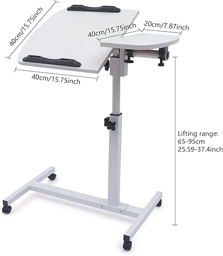 Miniatura 5 de LGODDYS Escritorio de altura ajustable para computadora portátil, soporte para computadora portátil, mesa rodante, carrito inclinable con ruedas y