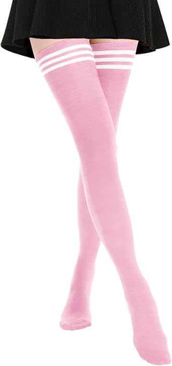 DRESHOW Women Extra Long Thigh High Socks Thin Stripes Tube Tights Over Knee Socks Casual High Boot Stockings