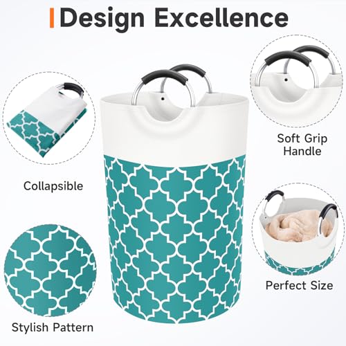 Fabspace Large Laundry Basket Laundry Hamper Bag Washing Bin Clothes Bag Collapsible Tall with Handles Waterproof Travel Bathroom College Essentials Storage for College Dorm, Family (Green) 75L