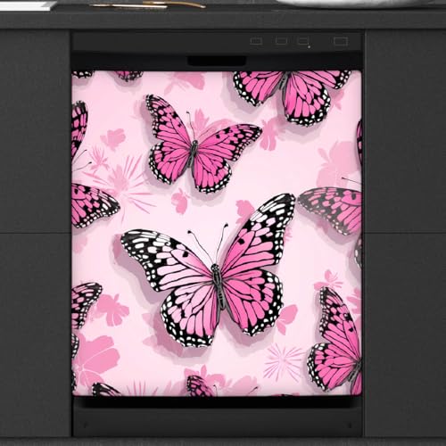 Copertura magnetica per lavastoviglie con motivo a farfalla rosa, copertura magnetica per lavastoviglie, riutilizzabile, impermeabile, copertura per elettrodomestici da frigorifero, decorazione per la