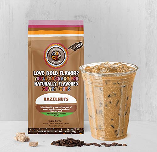 Crazy Cups Flavored Decaf Ground Coffee, Hazelnut Coffee Flavored Ground Coffee, Decaffeinated Coffee For Brewing Decaf Coffee Ground Hot Or Iced Coffee, 10 Oz Bag #TOP4
