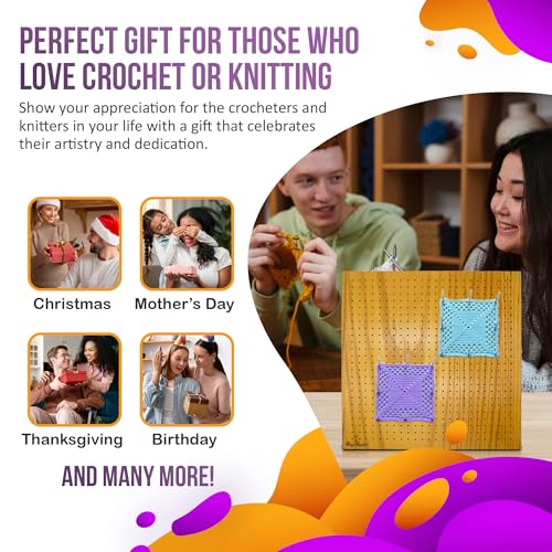 Easy Crochet Blocking Boards for Knitting and Crochet Projects - Wooden Blocking Mat for Knitting with 20 Stainless Steel Pins - 12 x 12 Inches
