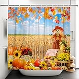 ZJRBJB Fall Shower Curtain Autumn Leaves with Pumpkins Farmhouse Fabric Bathroom Decoration Thanksgiving Rustic Harvest Polyester Machine Washable 72x72 in with 12 Hooks