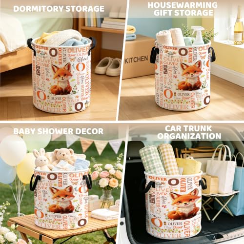 Image of Custom Fox Laundry Hamper, Personalized Laundry Basket with Name, Customized Dirty Clothes Basket for Clothes Toy Bathroom Bedroom Storage,S-16.5 inchX 13.8 inch