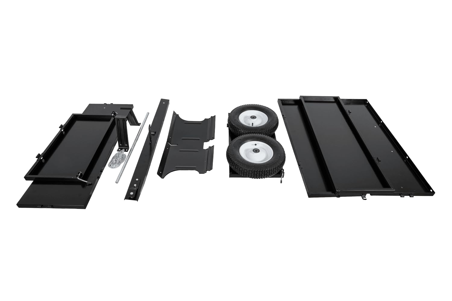 UNITRAILER Remolque de jardín basculante 225 kg para Tractor y Quad | Estructura de acero resistente, ruedas extraíbles y ruedas todoterreno. Ideal para transportar madera, tierra y heno.