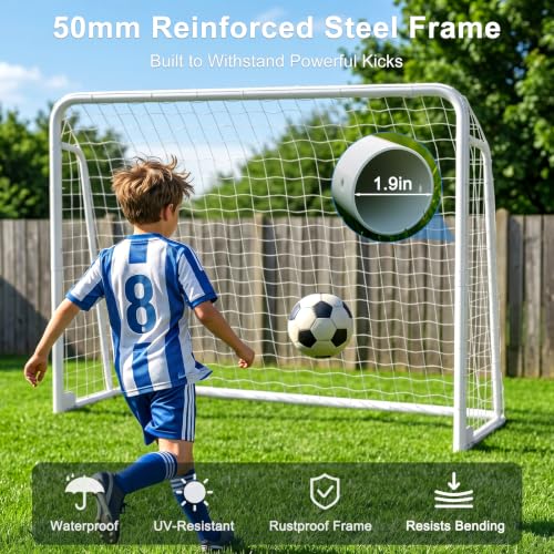 MOPHOTO 8x6 FT Soccer Goal for Backyard, Foldable 2.2" Diameter Steel Soccer Goal with 6 Training Cones for Teens and Adults Team Practice by MOPHOTO - Image 2