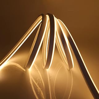 0.5M LED Strip Lights, Outdoor Flexible LED Neon Rope Light, 3500K Warm White Light Strips DC 12V 2835 120LEDs/M Waterproof Silicone Light Bar for Home Party Decor(Include Power Adapter&Dimmer)