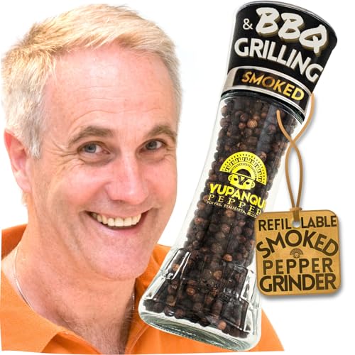 YUPANQUI Smoked Black Pepper Grinder Manual 3.5oz - Smoked Pepper Grinder with Peppercorns BEST Smoke Black Peppercorns Mill for BBQ Grilling & More