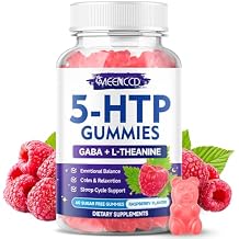 MEENCCD 5-HTP Gummies 300mg, 5-HTP Supplement with 200mg L-Theanine & 50mg GABA, GABA Supplements for Adults, Sugar Free, Raspberry Flavor, 60 Count