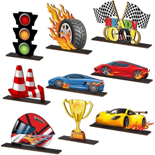 Centres de table voiture de course en bois pour éviter la décoration de fête qui s'effondre