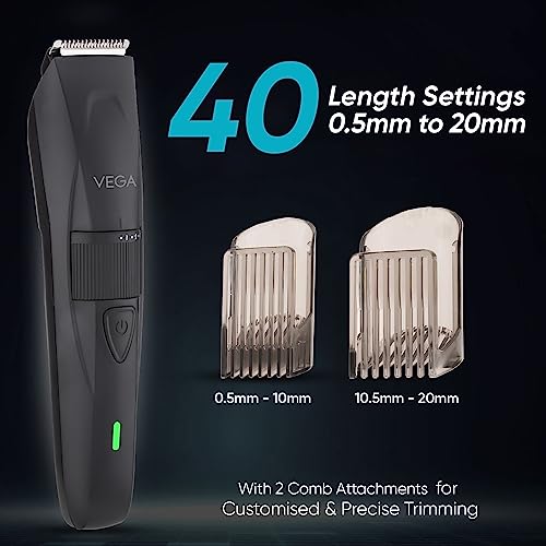 Vega Trimmer for Men with 90 Mins Runtime, Stainless Steel Blades & 40 Length Settings, Black, (Power Lite, VHTH-38) - Image 4