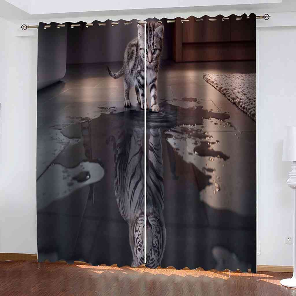 Rideaux isolants bruits chaton imprimé 3D tissu lourd oeillets