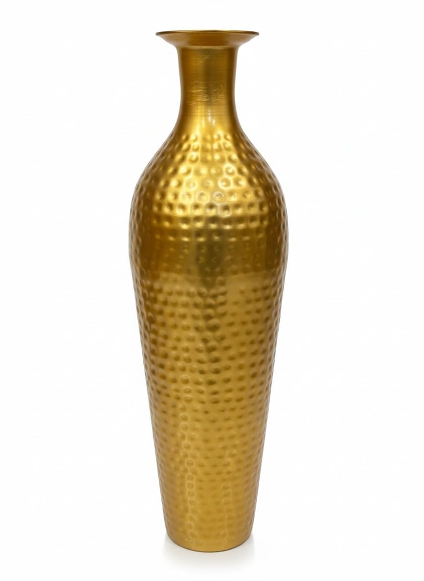 Modest Overseas Hammered Metal Floor Vase | 25.5 Inch Tall Decorative Flower Vase with 5 Inch Wide Mouth for Living Room & Home Décor-image-25