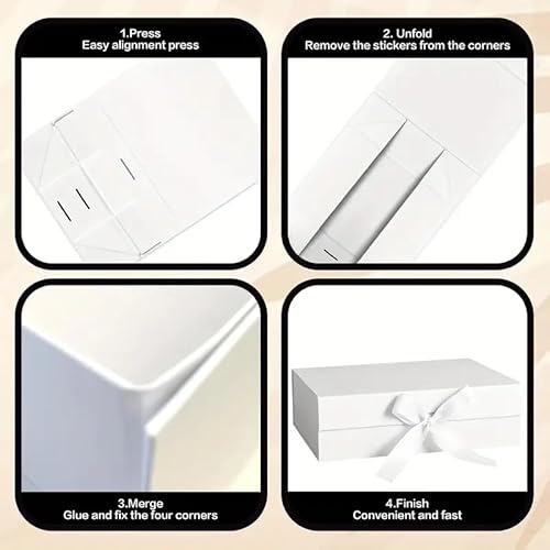 2Pcs Gift Boxes with Magnetic Lid and Silk Ribbon,31CM x 22CM x 10CM Premium Present Box for Wedding Birthday Christmas Valentines Party Packaging Present (White) - Image 2