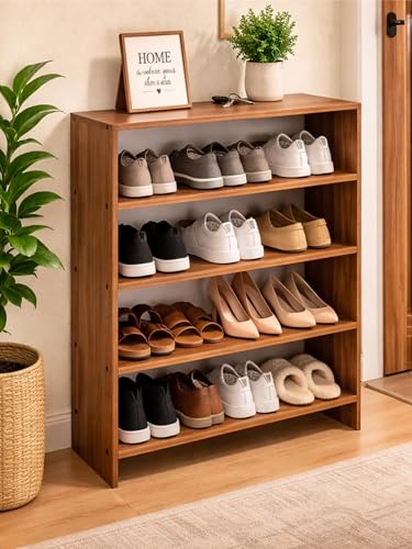Image of Enigmatic Woodworks Wooden Shoe Rack for Home, Shoes Chappal Slippers Organizer Stand, Small Shoerack Organiser DIY (Do it Yourself) (SR-5T Walnut)