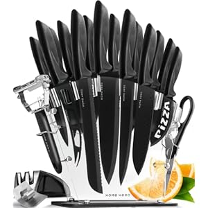 Home Hero 20 Pcs Kitchen Knife Set, Chef Knife Set & Steak Knives – Professional Design Collection – Razor-Sharp High Carbon Stainless Steel Knives with Ergonomic Handles (20 Pcs – Black)