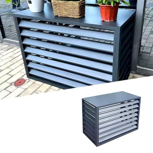 Cache-climatiseur alu noir 4 panneaux | Écran de confidentialité haut de gamme pour pompe à chaleur