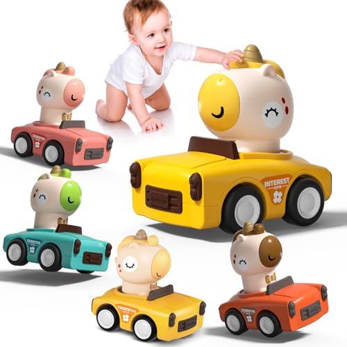 SUPVIB Press to Go Friction Inertia Car, Animal Toddler Toy Cars 1-3, Infant 6-9-12-18 Month Play Figure Vehicle Set, 1st Birthday Valentine's Day...
