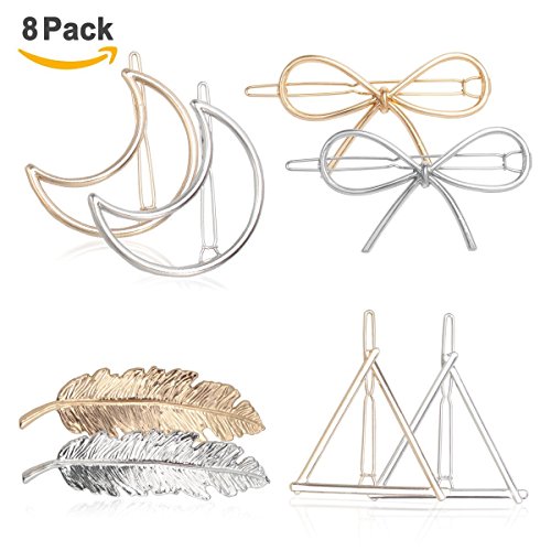 JACIYA Hair Clip for Women, 8pcs Vintage Hair Barrettes Hair Pins Moon Triangle Circle Butterfly Hair Clips for Girls Thick Hair Styling Hair Accessories