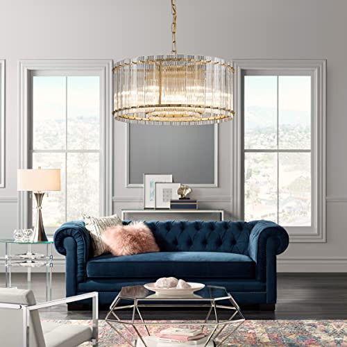 Saint Mossi Moder Glass Chandelier Light Fixture, Doule Layer Drum Pendant Modern Chandelier Lighting With 7-Light, Width 20 Inch #TOP7