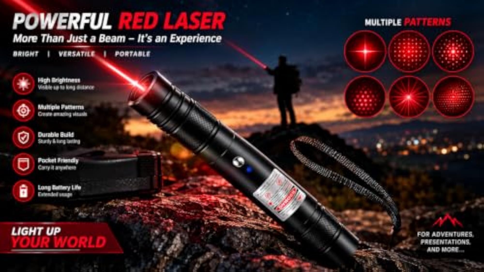 High Power Laser Pointer Pen - Rechargeable Handheld Light
