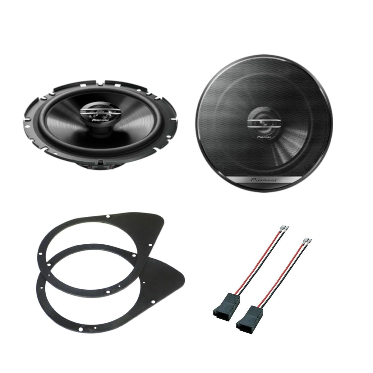 Kit 2 Casse Pioneer Coassiali a 2 vie da 16 cm 300 W Compatibili con FIAT 500 dal 2008 Per Sportelli Posteriori Con Adattatori E Supporti Altoparlanti