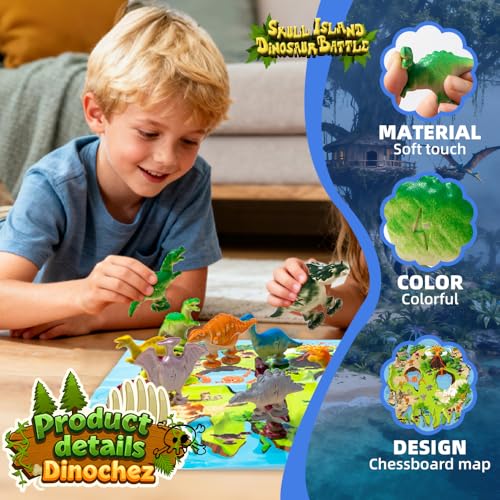 Juego de Ajedrez Magnético con Dinosaurios, Juego de Piedras Magnéticas (incluye 20 dinosaurios magnéticos, tapete de juego exquisito y bolsa de viaje), Juego Magnético para Regalo, Familia, Fiesta, Viaje y Acampada - Juegos de Estrategia y Rompecabezas miniatura 3