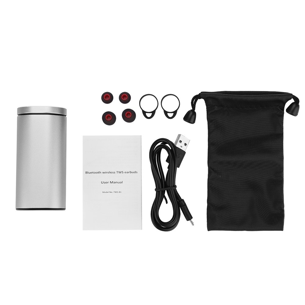 NIBEMINENTMini Portable Mezone B1 Dual Stereo Headset Wireless Earbuds HiFi Deep Bass Earphones Sliver