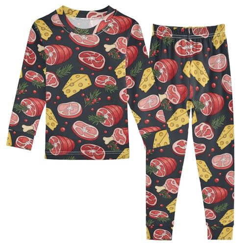 Pajama Sets Long Sleeve Meat Cheese Berries Soft Comfy Sleepwear 2 Piece PJS 3-8T