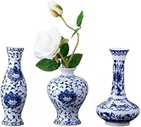 LoveCat Set of 3 Small Blue & White Porcelain Vases - Hand-Painted Chinoiserie Ceramic Flower Vases for Home Decor & Gifts