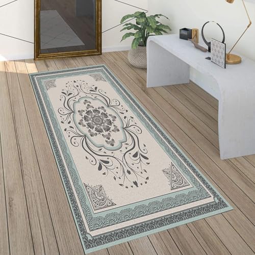 Alfombra lavable bohemia azul para proteger pasillos 3