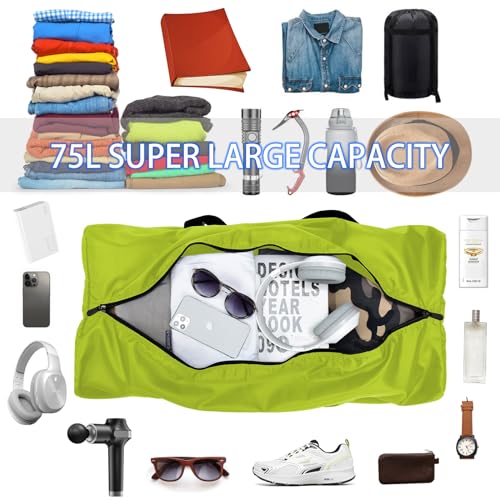 Image of Foldable Duffel Bag 30 inch / 75L Lightweight with Water Rresistant for Travel, Light Green, 30 inch, Foldable Travel Duffel Bag