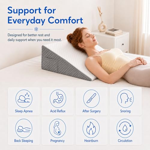 Image of OAISZ Wedge Pillow, 7.5 Inch Bed Wedge Pillow for Headboard, Pillow Wedge for Acid Reflux Relief, After Surgery, Sleeping, Back Pain Relief, Memory Foam Top, LightGrey