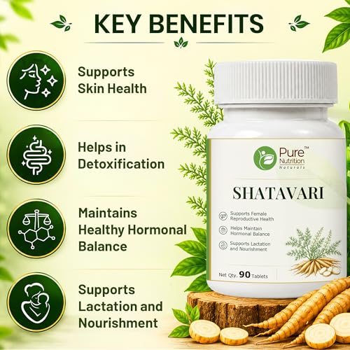 Image of Pure Nutrition Shatavari Tablets | Shatavari Organic Tablets | Herbal Lactation Supplement for Breastfeeding for Women Wellness, Hormonal Balance & Daily Vitality Support | Ayurvedic Formula - 250mg 90 Tabs