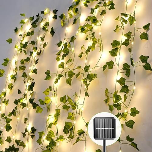 A.bigwhale Solar Vine Fairy Lights Outdoor, 19.6ft Ivy Light with 60 LED String Lights, Solar Vine Lights Outdoor Weatherproof, 8 Modes Leaf Light for Garden, Balcony, Patio, Room Decoration