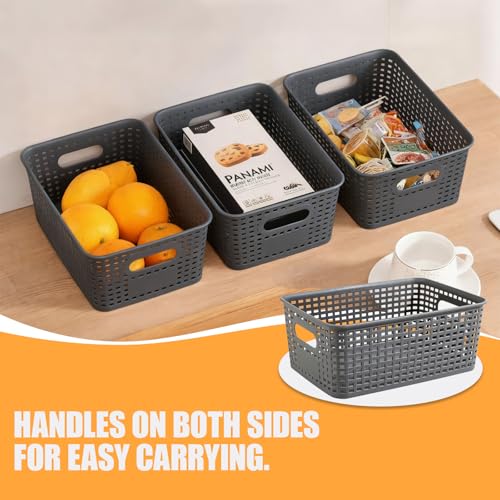 Panier de rangement durable et flexible en plastique tissé gris