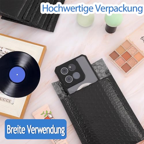 Loppdece 50 Stück Luftpolsterumschläge Versandtaschen, Schwarze Gepolsterte Briefumschläge, Poly Bubble Mailer, Selbstklebende Versandtaschen Luftpolster für Verpackung Aufbewahrung, 3 Größen