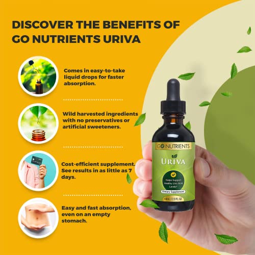 Go Nutrients Uriva - Uric Acid Support Supplement, Gluten Free, Liquid Drops 60 Ml (2.0 Oz) #TOP4