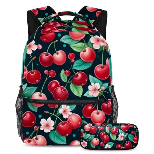 Ensemble cartable et sac à dos enfant avec imprimé cerises rouges durable
